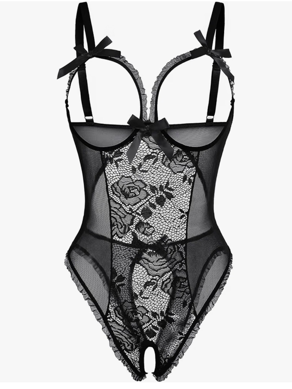 New! Avidlove Lace Open-Bust Crotchless Teddy Bodysuit with Bow Accents - Picture 4 of 9